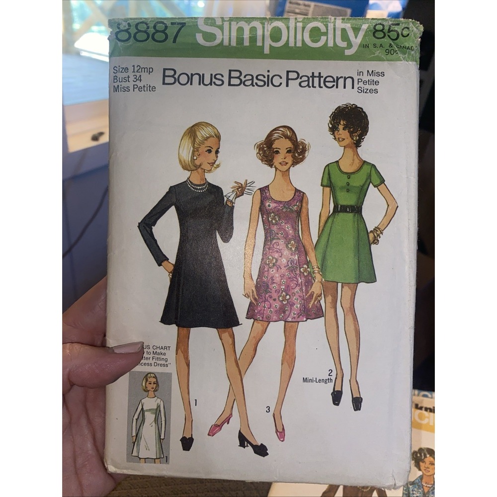 Vintage 1970 Simplicity Pattern 8887 Size 12 Misses Petite Dress Cut Complete